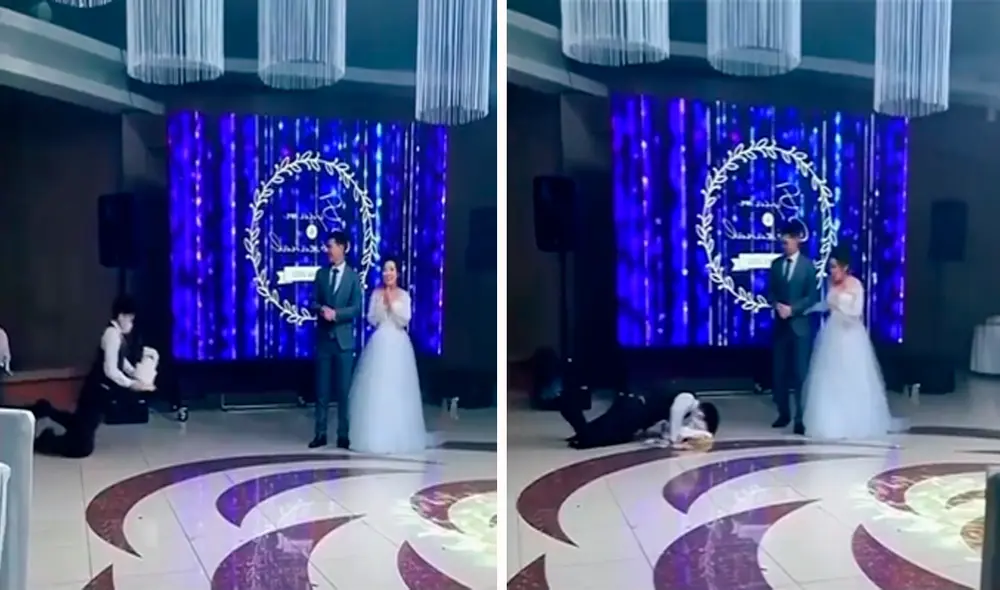 El mesero estaba avergonzado y pidió disculpas a la pareja de recién casados. Foto: captura de TikTok