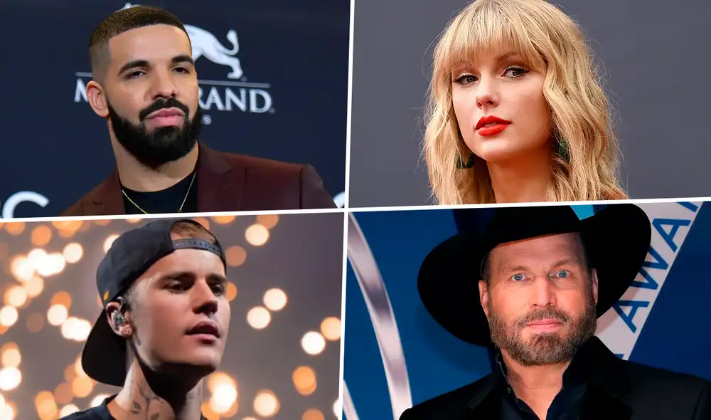 Drake, Taylor Swift, Justin Bieber y Garth Brooks son los máximos ganadores de los premios Billboard en la historia. Foto: composición/LR Drake, Taylor Swift, Justin Bieber y Garth Brooks son los máximos ganadores de los premios Billboard en la historia. Foto: composición/LR