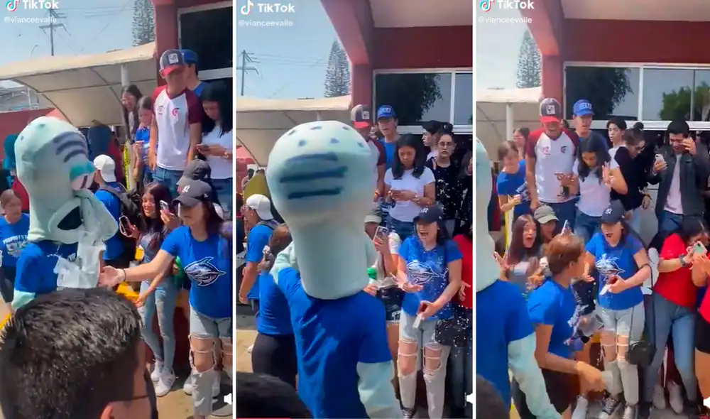 La joven botó a propósito la bandeja de ‘Calamardo’ y mujer que lo acompañaba tomó venganza echándole agua. Foto: captura de TikTok