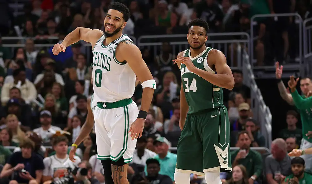 Jayson Tatum le ganó la partida a Giannis Antetokounmpo en el sexto juego de las semifinales del Este. Foto: AFP