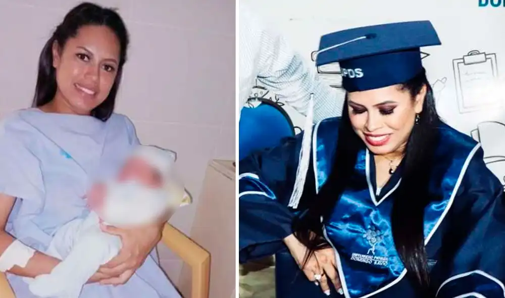 María René carga al pequeño Cristian, quien recibió una beca en la UPDS. Foto: Facebook