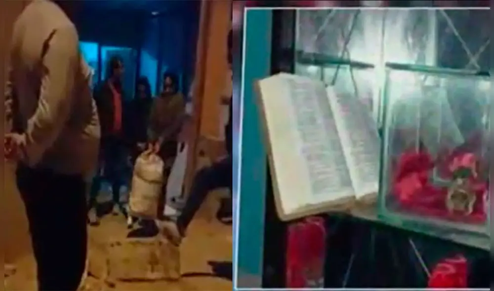 Dentro de la vivienda en las que fueron capturadas las 2 mujeres, se encontró una cabeza de serpiente envuelta en trapos y en medio de velas. Foto: Composición LR / Capturas América.