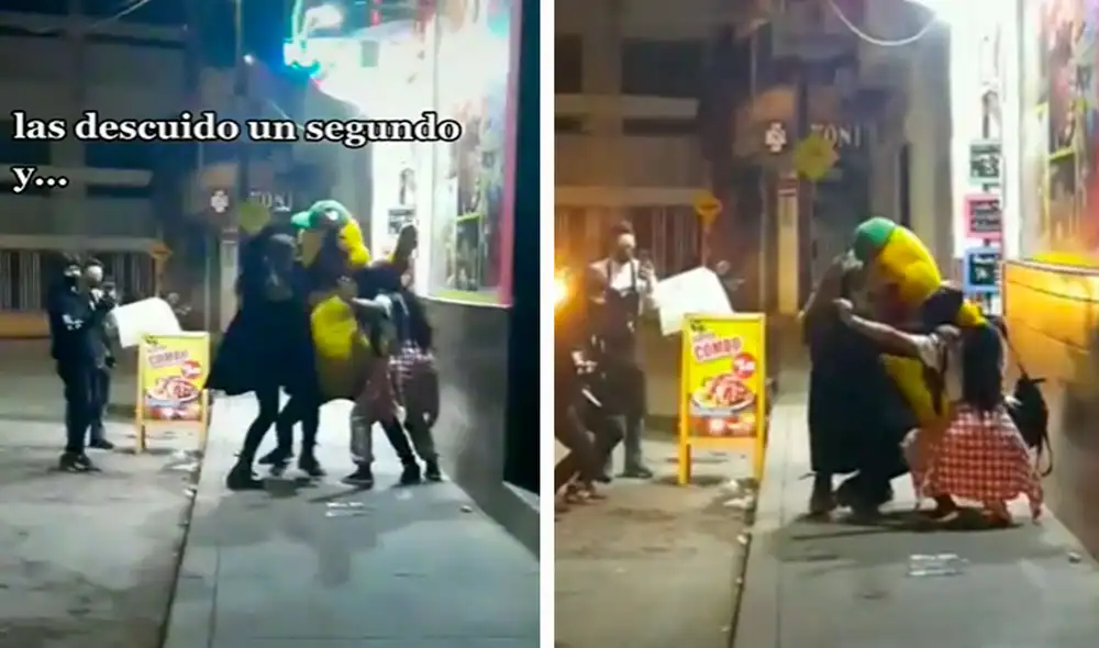 Un transeúnte se percató del divertido momento y sacó su celular para grabarlos a escondidas a una cierta distancia. Foto: captura de TikTok