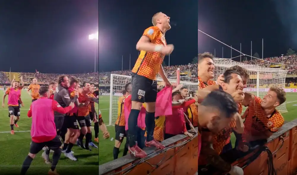 Lapadula y sus compañeros festejaron el gol del triunfo del Benevento. Foto: composición GLR/captura Lega B