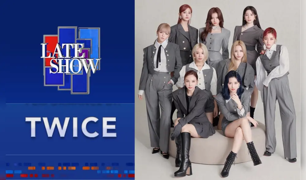 Las integrantes de TWICE brindarán una increíble actuación en The Late Show con Stephen Colbert. Foto composición: CBS/JYP Entertainment.