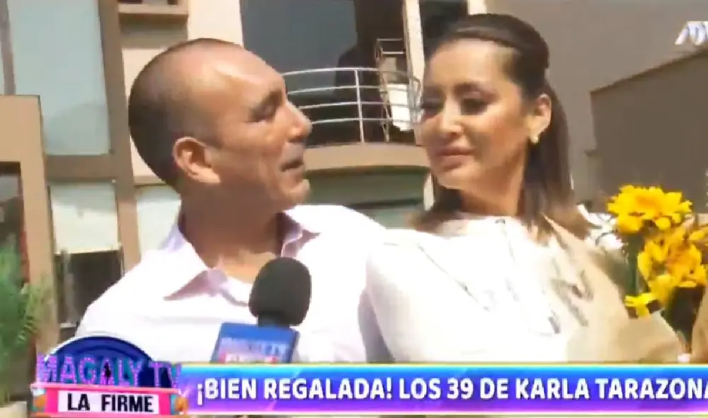 Karla Tarazona emocionada por detalles de su esposo Rafael Fernández. Foto: captura de ATV