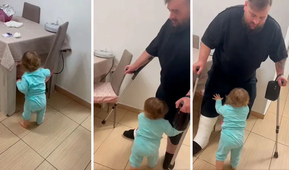 Desde el primer día, la menor evitó separarse de su padre para tratar de ayudarlo a trasladarse por su casa a causa de una herida en su pierna. Foto: captura de Facebook