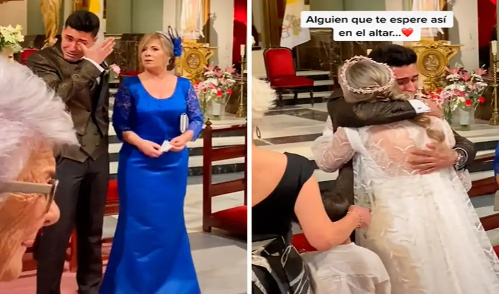 Uno de los invitados grabó a escondidas al novio tras percatarse de su reacción ante la llegada de su amada. Foto: captura de TikTok Uno de los invitados grabó a escondidas al novio tras percatarse de su reacción ante la llegada de su amada. Foto: captura de TikTok