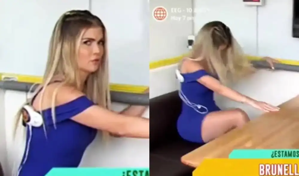 Brunella Horna tiene singular reacción al participar en simulador de sismo. Foto: composición/ captura de América TV