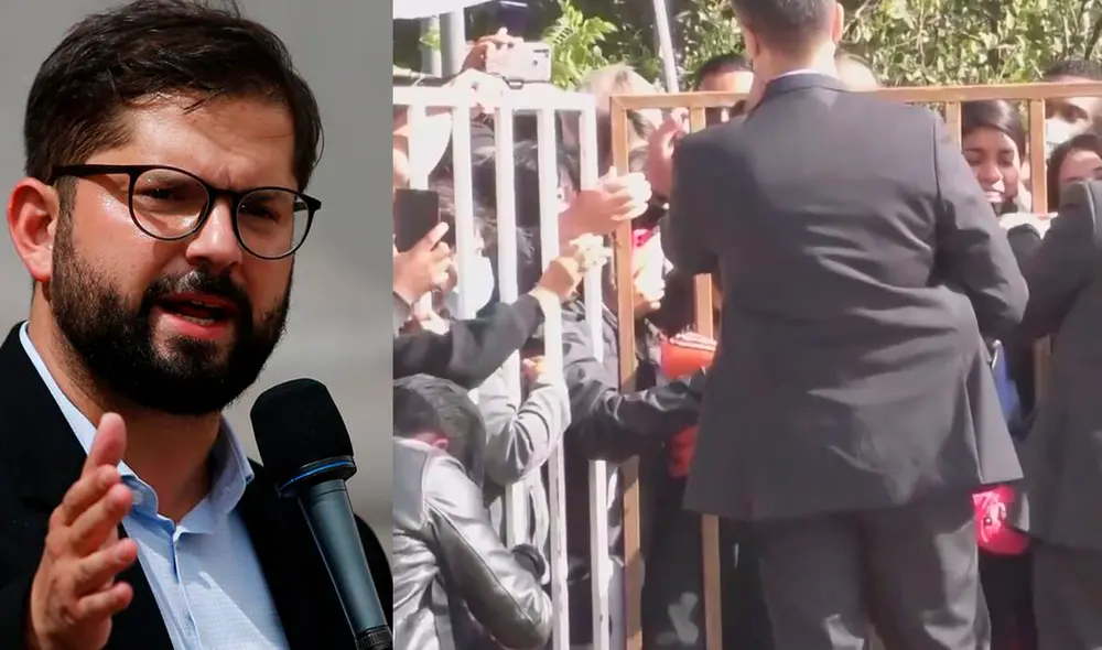 El proyectil impactó en el pecho del jefe de gabinete presidencial, Matías Meza, y rebotó en la espalda de Boric. Foto: EFE/difusión El proyectil impactó en el pecho del jefe de gabinete presidencial, Matías Meza, y rebotó en la espalda de Boric. Foto: EFE/difusión