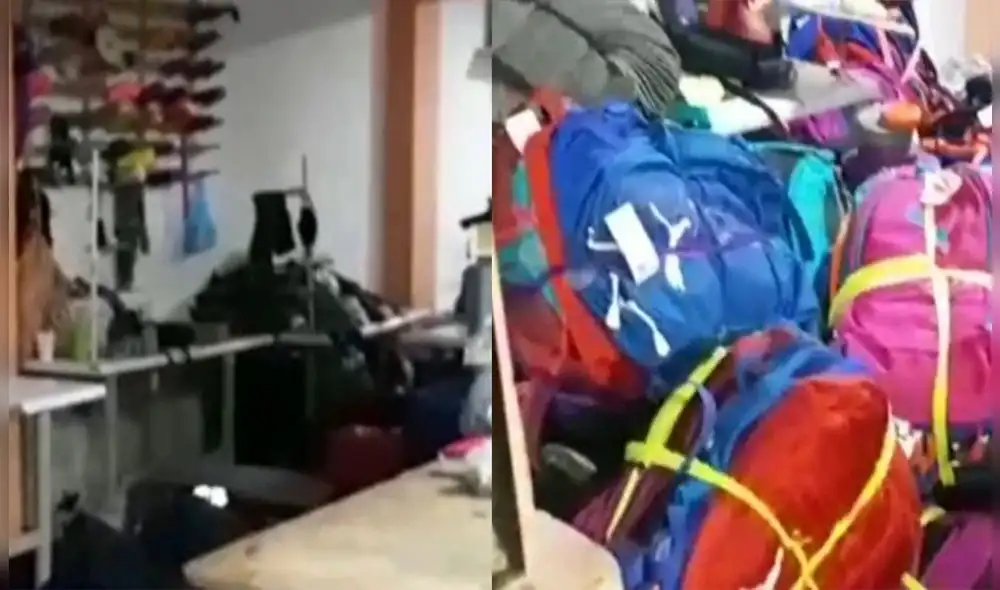 En el lugar se confeccionaba gran cantidad de mochilas de reconocidas marcas nacionales y extranjeras como Adidas, Nike, CAT, Puma, Renzo Costa. Foto: composición/ capturas de RPP En el lugar se confeccionaba gran cantidad de mochilas de reconocidas marcas nacionales y extranjeras como Adidas, Nike, CAT, Puma, Renzo Costa. Foto: composición/ capturas de RPP