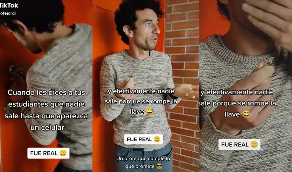 El docente rompió la llave que usó en la cerradura, por lo que tuvieron que esperar al conserje del colegio para que puedan salir. Foto: captura de TikTok El docente rompió la llave que usó en la cerradura, por lo que tuvieron que esperar al conserje del colegio para que puedan salir. Foto: captura de TikTok