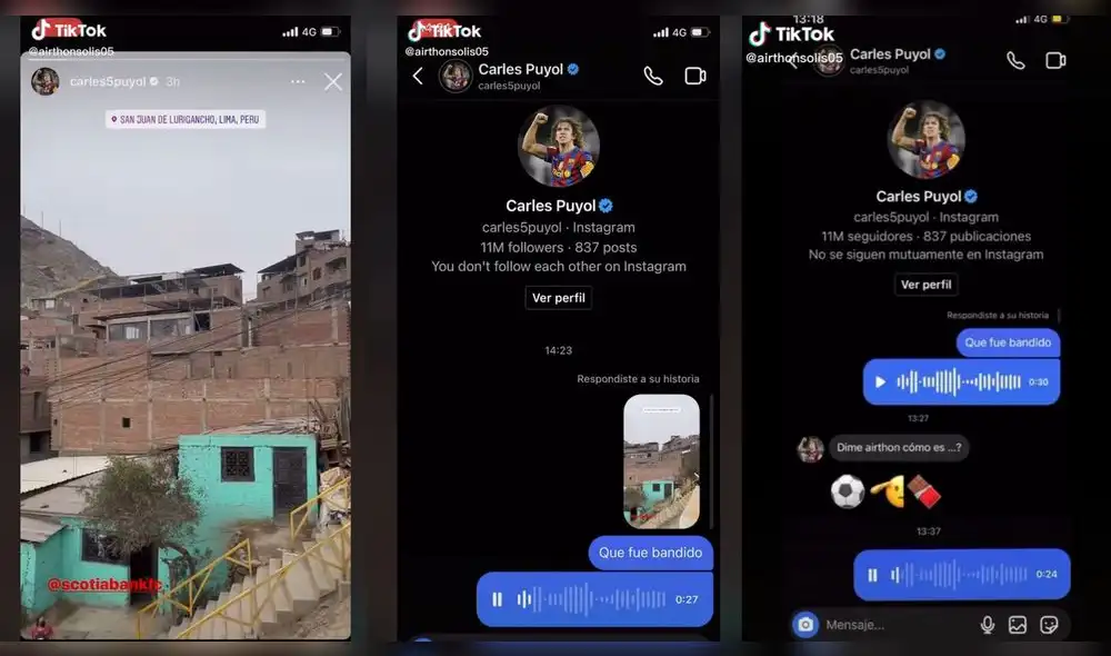 El joven compartió la respuesta de Puyol en otra publicación. Foto: composición/ @airthonsolis05/TikTok