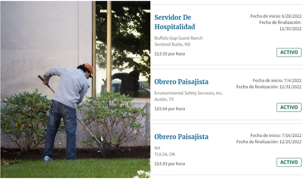 Jardineros, obreros de construcción y trabajadores de cocina son algunos de los puestos más requeridos en Estados Unidos. Foto: composición LR/AFP/DOL Jardineros, obreros de construcción y trabajadores de cocina son algunos de los puestos más requeridos en Estados Unidos. Foto: composición LR/AFP/DOL