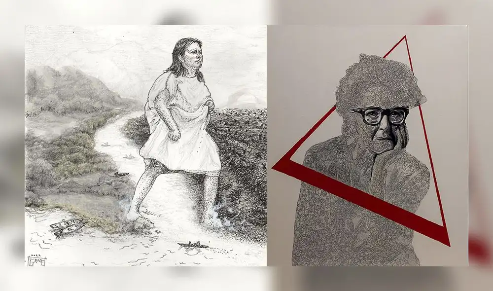 Dos trabajos que exhibe la colectiva: "Yo soy la tierra", de Grace Salvador y "Cristina Gálvez", de Elías Alayza.