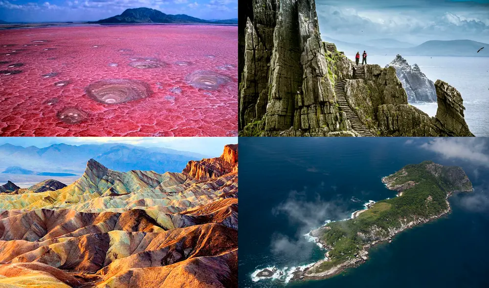 El Lago Natron, la Isla Skellig, el Valle de la Muerte y la lha da Queimada Grande; son 4 de los lugares más extremos del mundo.  Foto: composición/La República