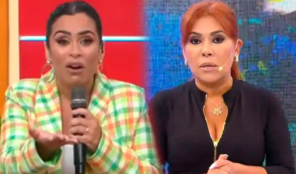 Ethel Pozo no desaprovechó la oportunidad de enviarle saludos al hijo de Magaly Medina en vivo. Foto: composición LR/captura América TV/difusión