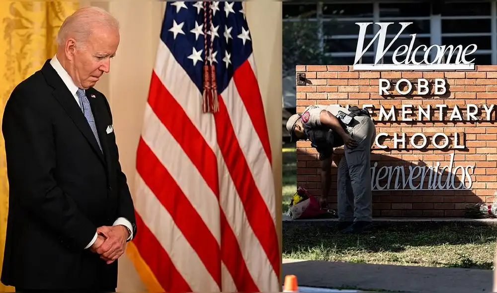 Presidente de EE. UU., Joe Biden, se pronunció sobre el tiroteo en una escuela primaria de Uvalde, Texas. Foto: composición/AFP Presidente de EE. UU., Joe Biden, se pronunció sobre el tiroteo en una escuela primaria de Uvalde, Texas. Foto: composición/AFP