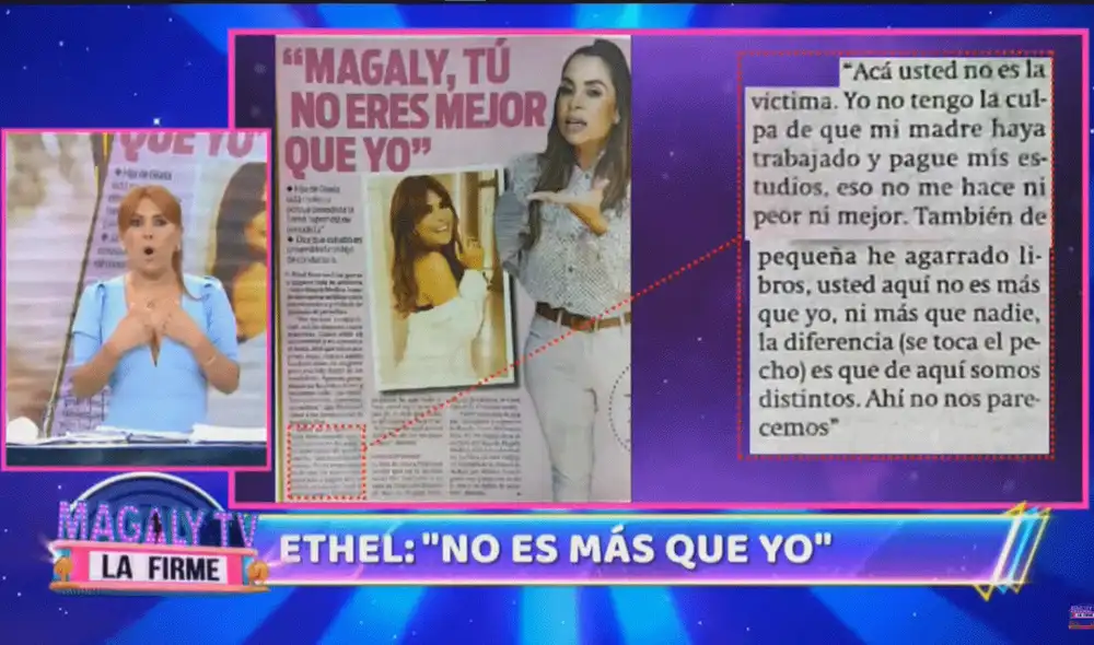 Magaly Medina le responde a Ethel Pozo. Foto: YouTube/"Magaly TV, la firme" Magaly Medina le responde a Ethel Pozo. Foto: YouTube/"Magaly TV, la firme"