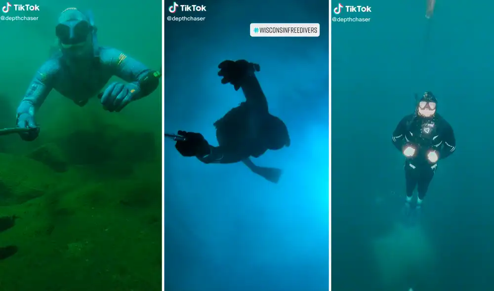Para David Faber, el buceo le ha brindado la oportunidad de buscar su paz interior. Foto: composición/ captura de @depthchaser/TikTok