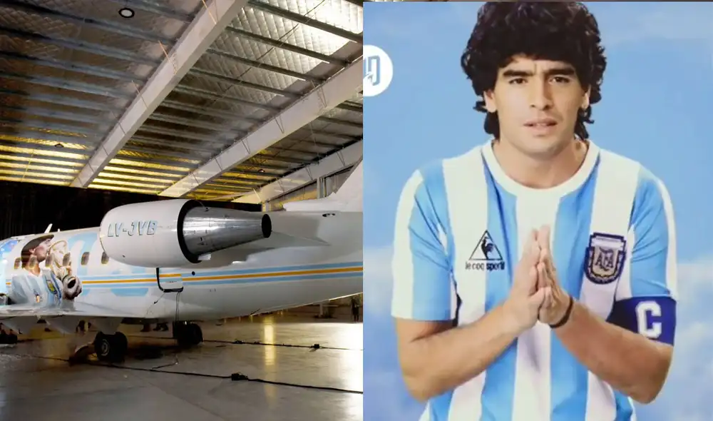 Diego Maradona fue recreado con inteligencia artificial para presentar el avión en homenaje a él que tiene como nombre "TangoD10S". Foto: composición LR / EFE.