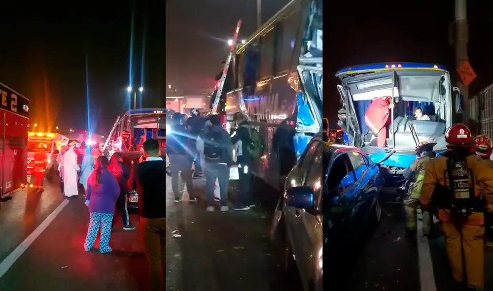 Seis unidades de bomberos socorrieron a los afectados del accidente en la vía Evitamiento. Foto: composición LR