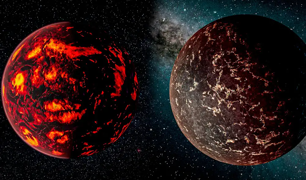 Los exoplanetas 55 Cancri e (izquierda) y LHS 3844 b (derecha), objetivos del James Webb. Foto: composición / NASA