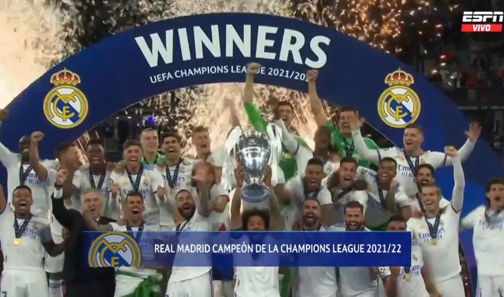 Real Madrid ganó su Champions League número 14 en toda su historia. Foto: captura ESPN Real Madrid ganó su Champions League número 14 en toda su historia. Foto: captura ESPN