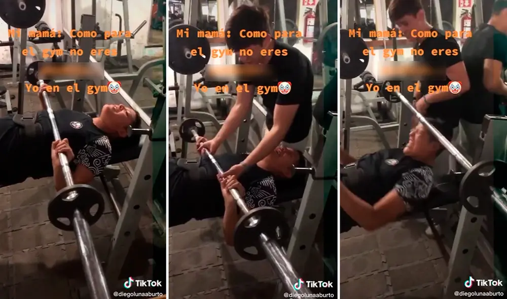 El joven quiso realizar pesas, pero sus brazos no resistieron y terminó pidiendo auxilio. Foto: captura de TikTok El joven quiso realizar pesas, pero sus brazos no resistieron y terminó pidiendo auxilio. Foto: captura de TikTok