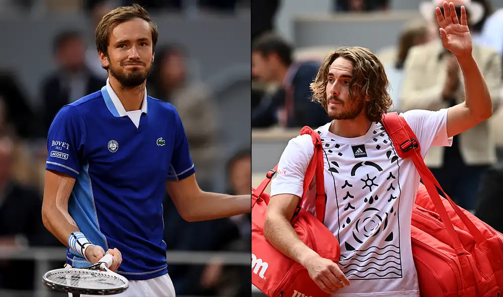 Daniil Medvédev y Stéfanos Tsitsipás, dos de los mejores tenistas del mundo, están fuera del Roland Garros. Foto: composición de AFP