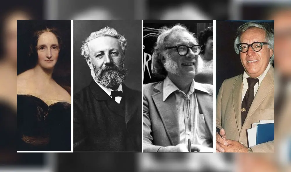 Precursores y maestros del género ciencia ficción: Mary Shelley, Julio Verne, Issac Asimov y Ray Bradbury.