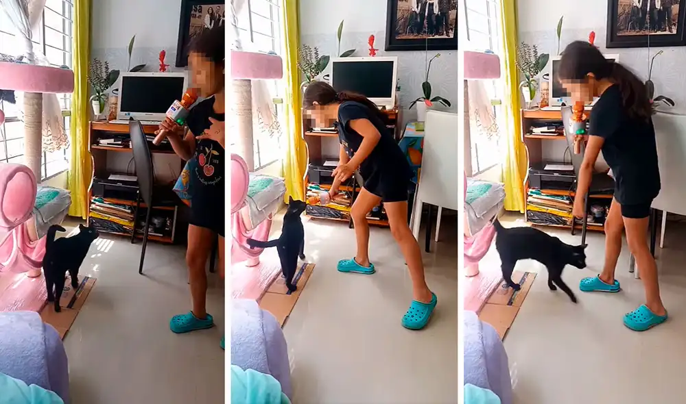 Luego que le regalaron un micrófono, la pequeña se animó a entonar su canción favorita a dúo con su mascota. Foto: captura de Facebook