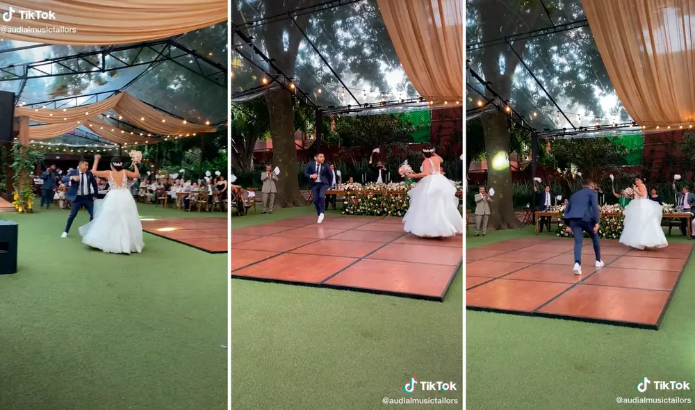 La gran alegría de la pareja desbordó de emoción en los invitados, quienes no dejaban de aplaudir por la felicidad de los recién casados. Foto: composición/ captura de TikTok