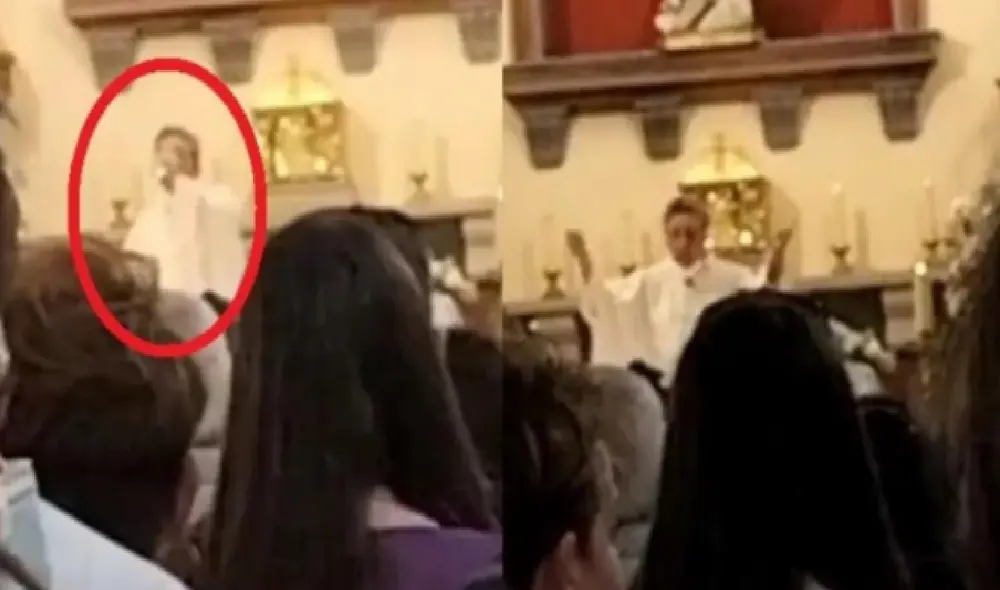 Un sacerdote ofició una misa en estado de ebriedad y eructó sobre el altar de la parroquia Nuestra Señora de la Consolación. Foto: captura video/TikTok