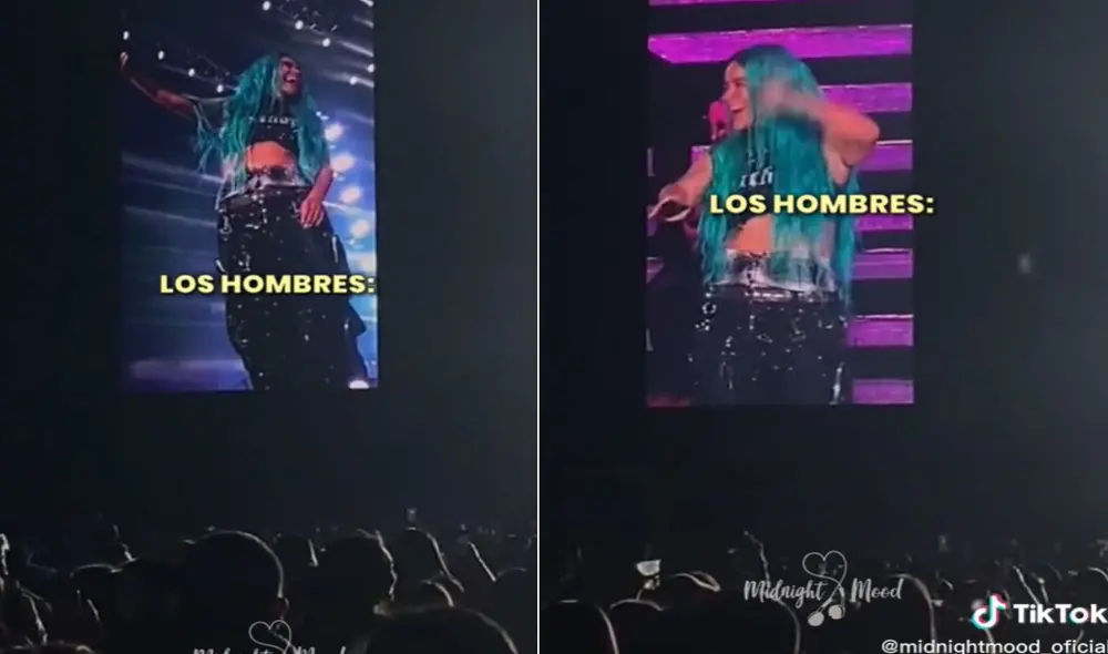 La 'Bichota' quedó impactada al ver cómo el público masculino coreaba el tema. Foto: captura de TikTok