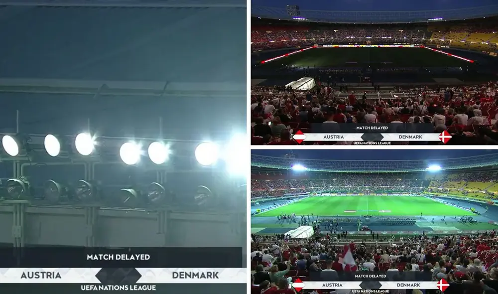 La luz volvió al estadio en Viena. Foto: composición/ESPN.