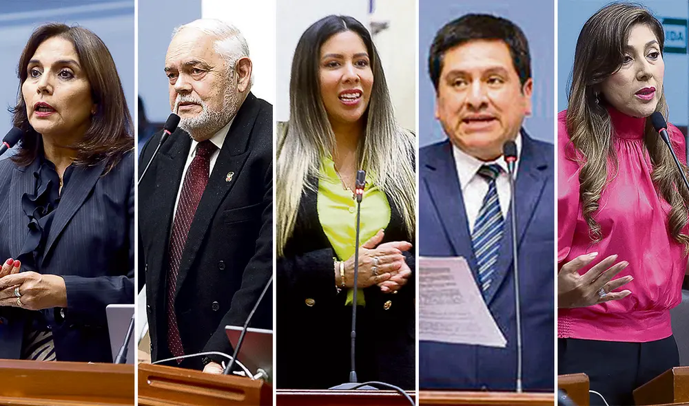 Congreso. Juárez acelera el dictamen; Montoya pide reelección congresal; Amuruz y Aragón plantean poder acusar a miembros del JNE; y Camones propone acaparar elección del contralor. Foto: composición LR