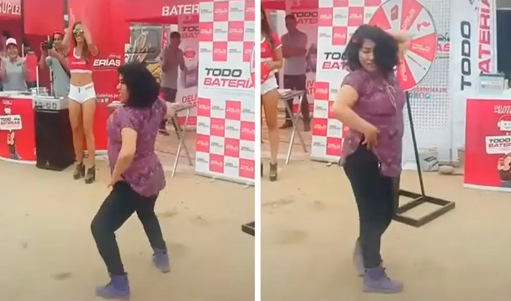 Ni bien se colocó en medio de una improvisada pista de baile, la mujer se dejó llevar por la música en plena activación de una marca. Foto: captura de Facebook