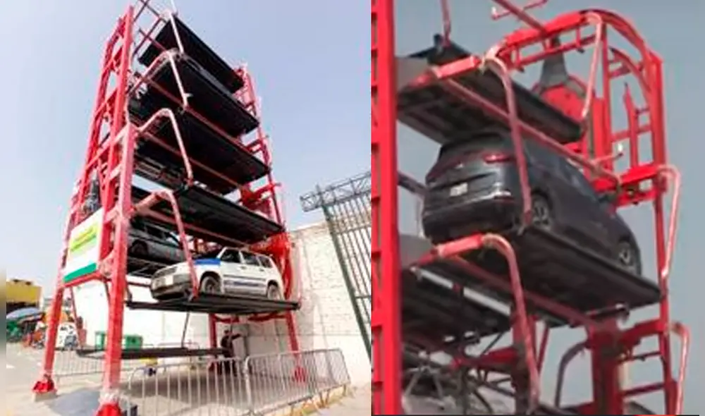 Así luce el primer estacionamiento vertical en Perú. Foto: captura de Panamericana Así luce el primer estacionamiento vertical en Perú. Foto: captura de Panamericana