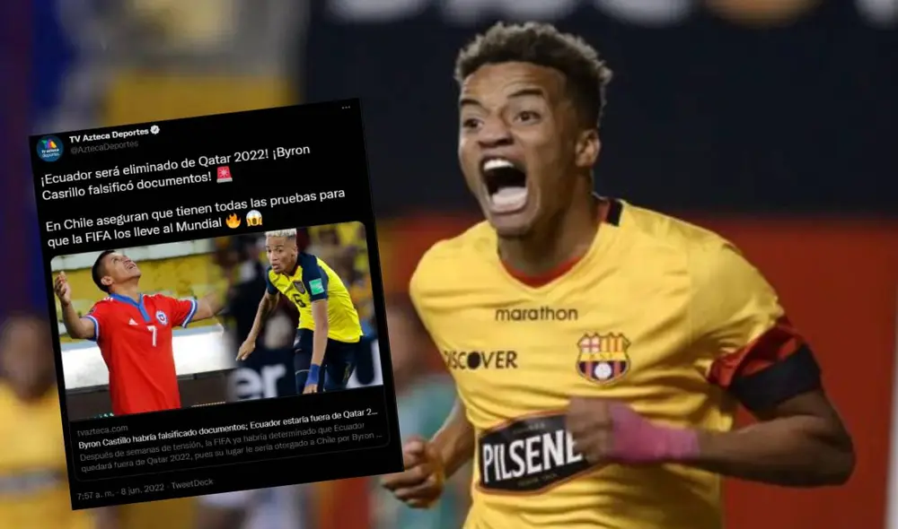 TV Azteca confirmó que FIFA habría decidido eliminar a Ecuador por el caso Byron Castillo. Foto: Twitter/EFE
