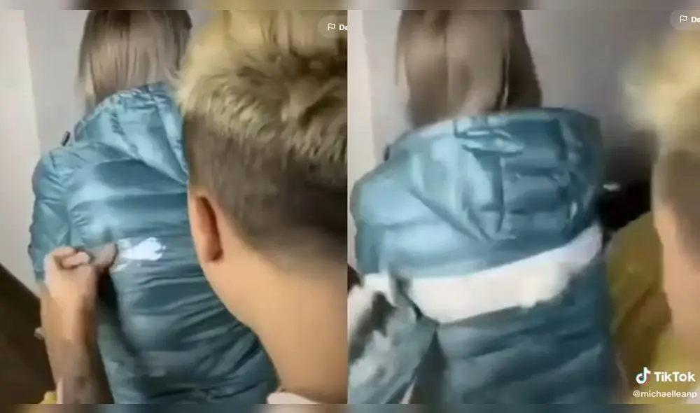 El muchacho creyó que iba a lograr quitar la mancha de la casaca de su enamorada. Foto: composición/ @michaelleanp/TikTok El muchacho creyó que iba a lograr quitar la mancha de la casaca de su enamorada. Foto: composición/ @michaelleanp/TikTok