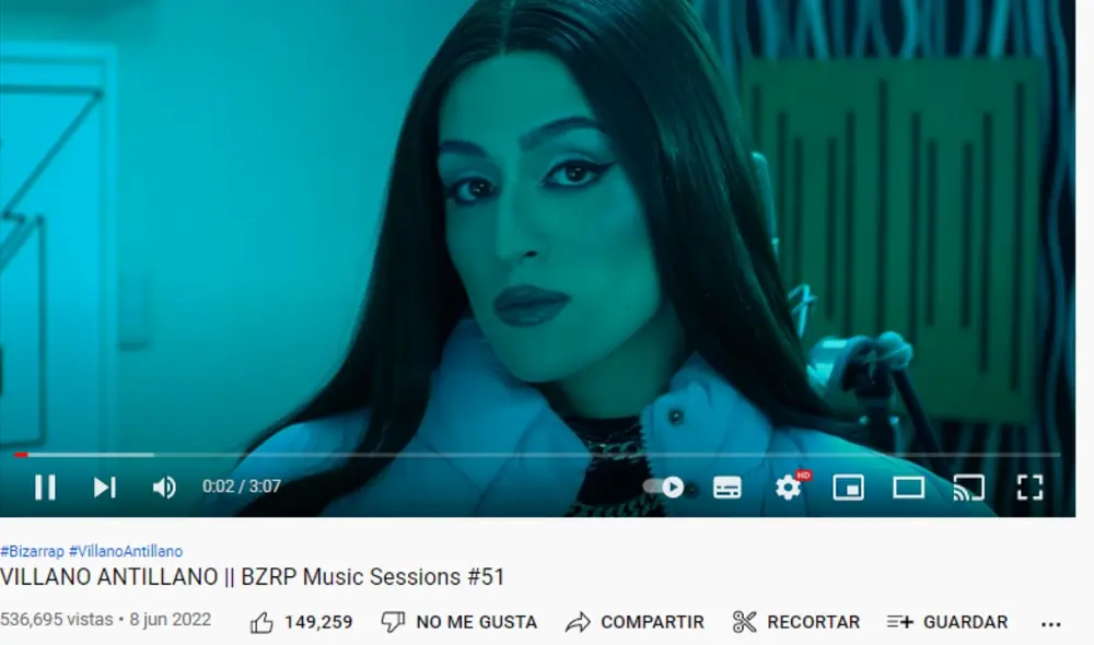 Bizarrap publicó su nueva sesión junto a Villano Antillano y ha logrado medio millón de reproducciones en menos de una hora. Foto: captura YouTube