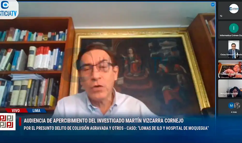 Martín Vizcarra dio sus descargos durante audiencia de apercibimiento en su contra por el presunto delito de colusión agravada. Foto: captura/Justicia TV