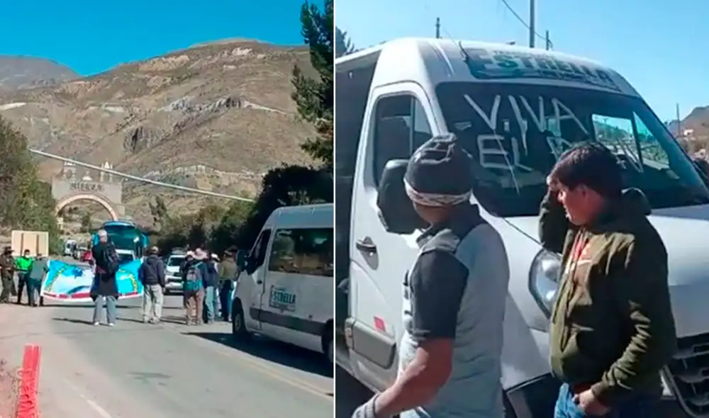 Pobladores bloquearon por momentos ingreso al Colca. Foto: captura video usuarios Pobladores bloquearon por momentos ingreso al Colca. Foto: captura video usuarios
