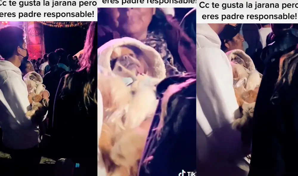 El muchacho sorprendió al llevar a su mascota a la fiesta para que duerma. Foto: captura de TikTok El muchacho sorprendió al llevar a su mascota a la fiesta para que duerma. Foto: captura de TikTok