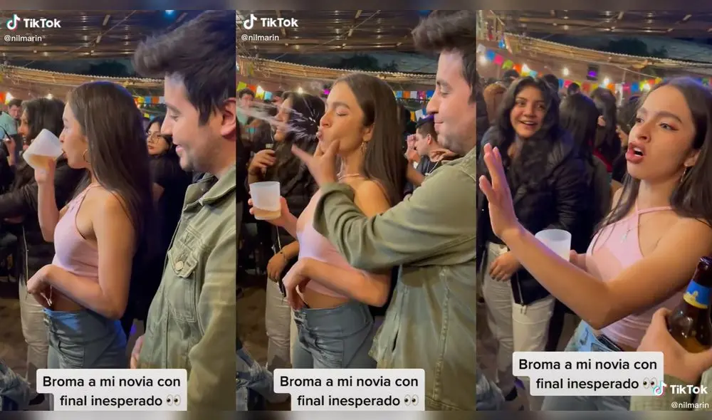 Seguidores pidieron ver la reacción de la persona a quien le cayó la cerveza. Foto: composición/ @nimalrin/TikTok