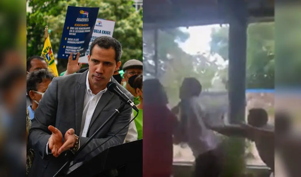 Chavistas agreden a Juan Guaidó en el estado Cojedes, Venezuela. Foto: composición/AFP/Twitter