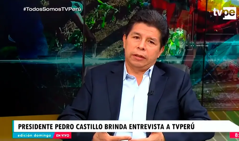 El presidente peruano, Pedro Castillo, brindó entrevista en TV Perú. Foto: Captura