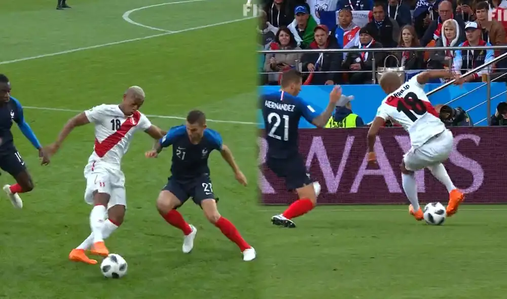 André Carrillo quitándose la marca frente a Francia. Foto: composición GLR