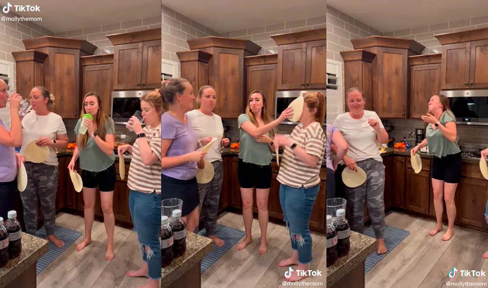 Las participantes jugaron mientras estaban con la boca llena de agua. Foto: composición/ @mollythemom/TikTok Las participantes jugaron mientras estaban con la boca llena de agua. Foto: composición/ @mollythemom/TikTok